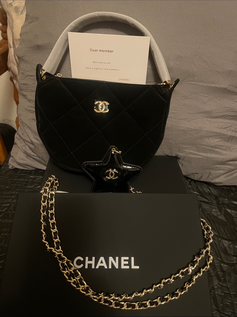 GWP Black Quilted Shoulder Bag with Gold-Tone Hardware